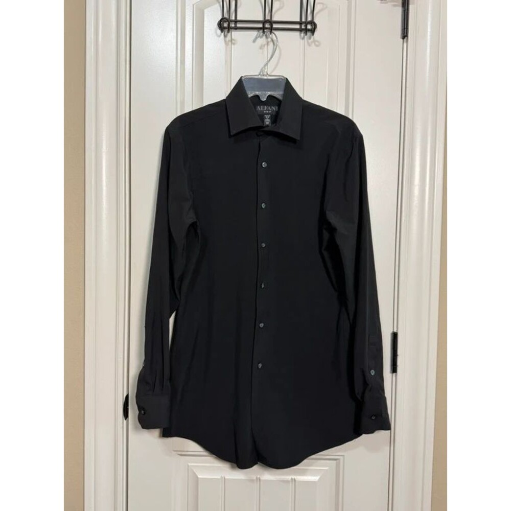 Alfani Men's Slim Fit Dress Shirt Black 14-14.5 32-33 Performance Stretch
